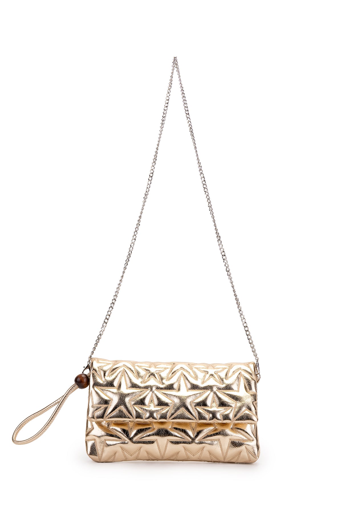 Bilek Askılı Yıldız Desen Clutch Kadın Çapraz Çanta Picasso Gold Rugan