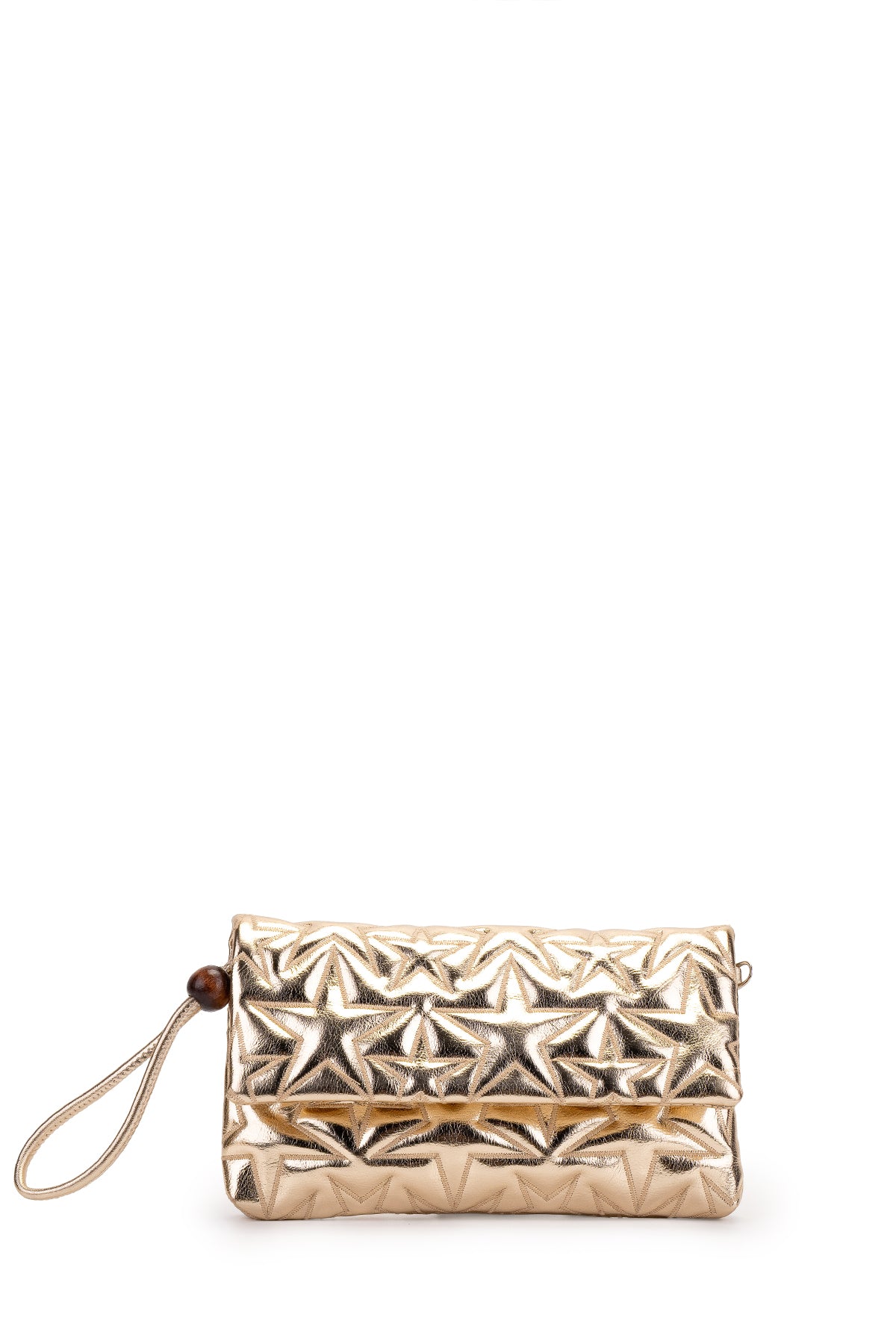 Bilek Askılı Yıldız Desen Clutch Kadın Çapraz Çanta Picasso Gold Rugan