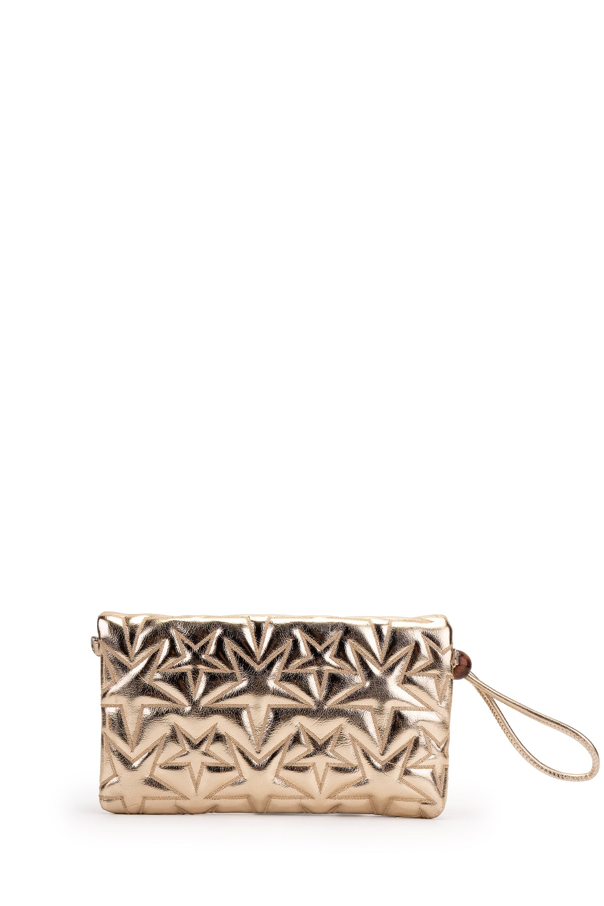 Bilek Askılı Yıldız Desen Clutch Kadın Çapraz Çanta Picasso Gold Rugan