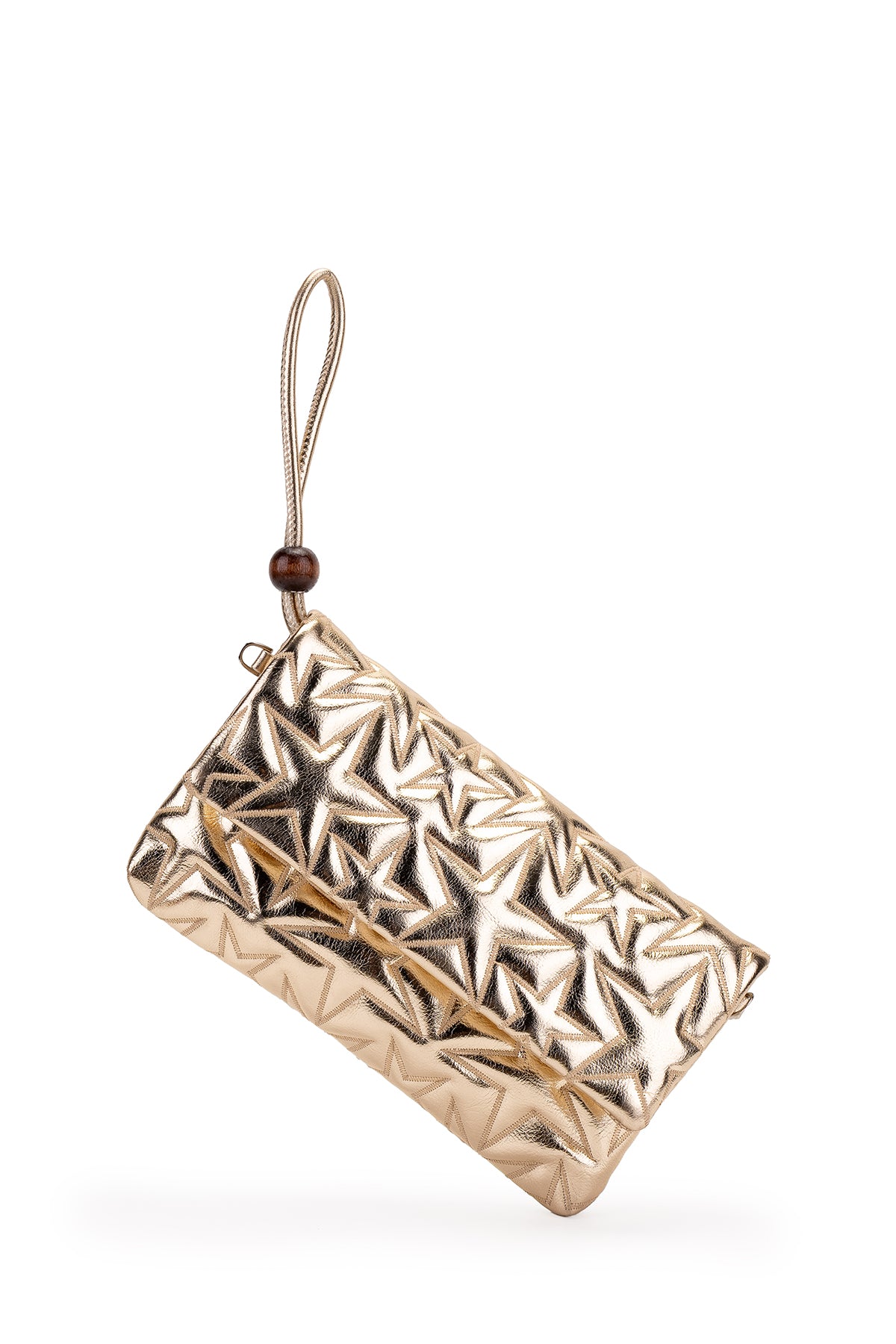 Bilek Askılı Yıldız Desen Clutch Kadın Çapraz Çanta Picasso Gold Rugan