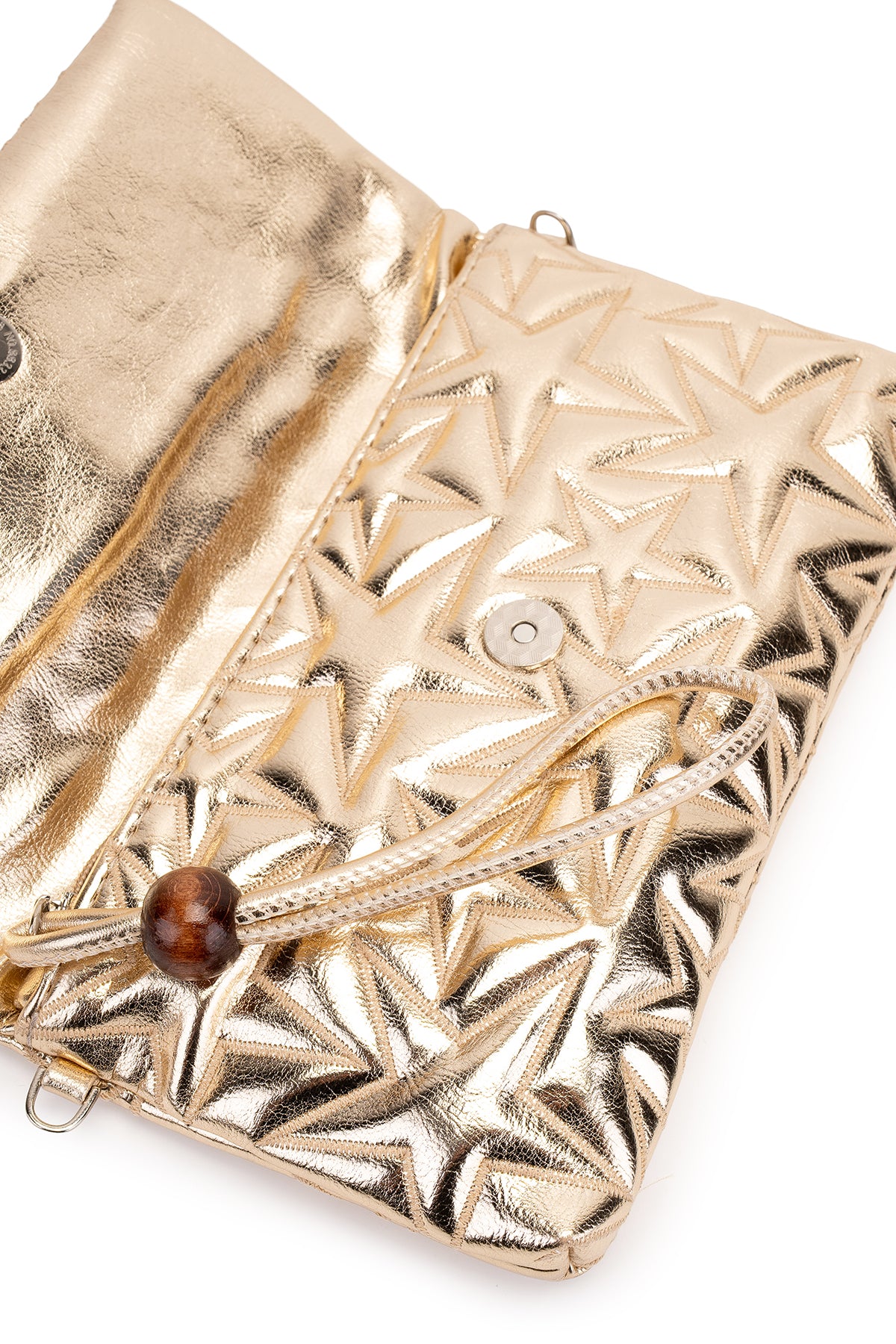 Bilek Askılı Yıldız Desen Clutch Kadın Çapraz Çanta Picasso Gold Rugan