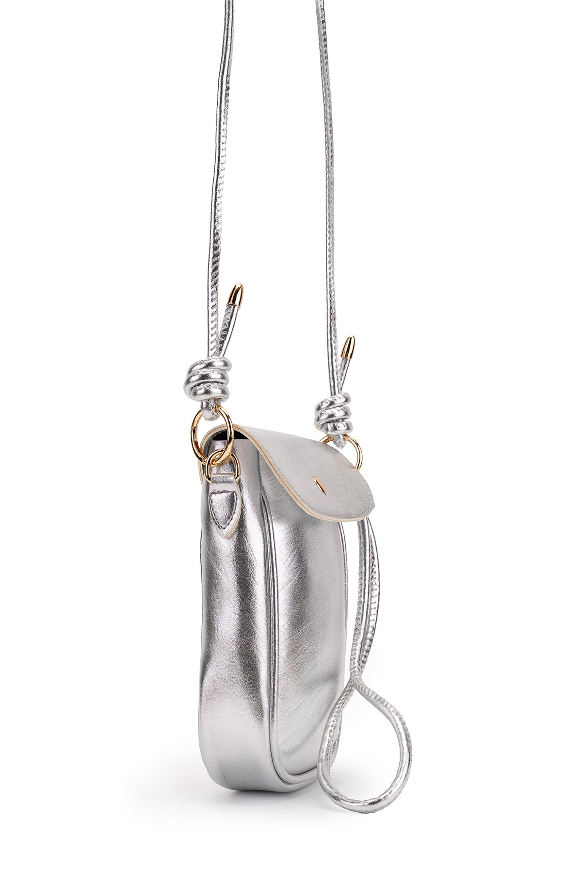 Düğüm Detaylı Deri Mini  Kadın Çapraz Çanta Retro Gümüş