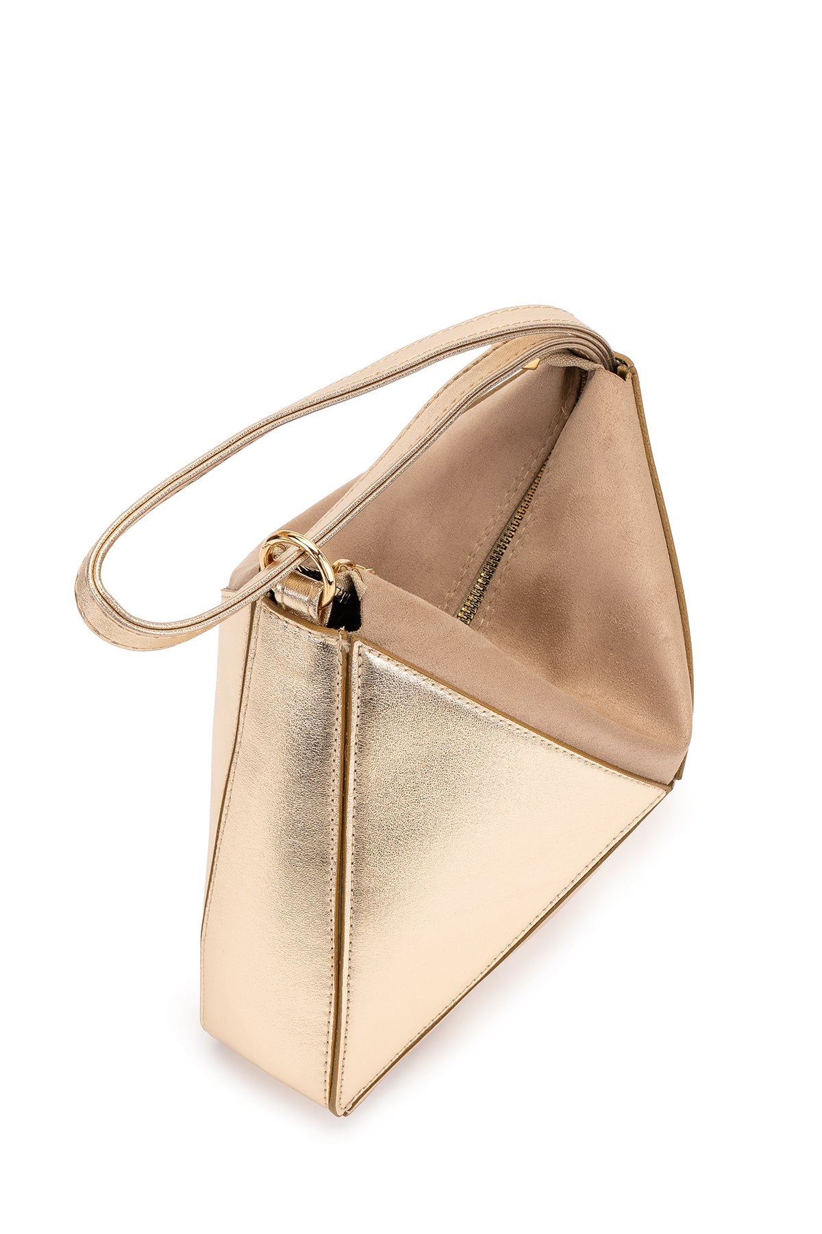 Geometrik Kesim Rugan Ve Süet Detaylı Kadın Çapraz Çanta Dream Gold Rugan