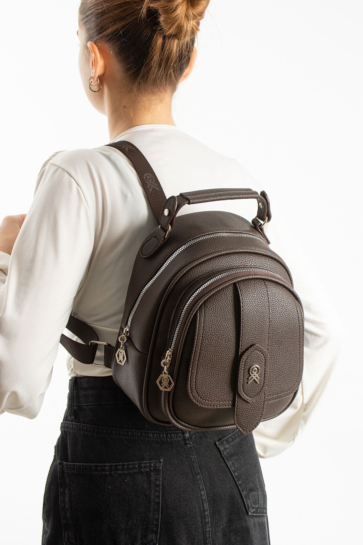 Çok Gözlü Mini Frank Sırt Çantası Kahverengi