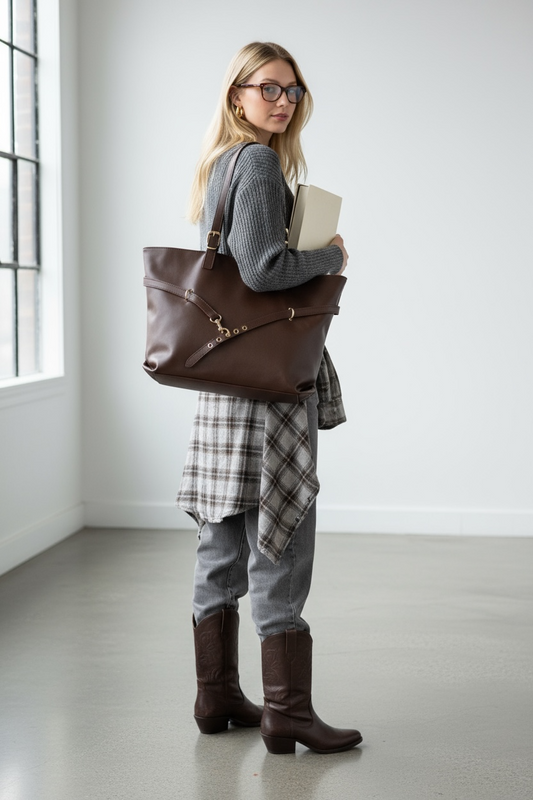 Kemer Detaylı Suni Deri Vest Kadın Kol Çanta Kahverengi