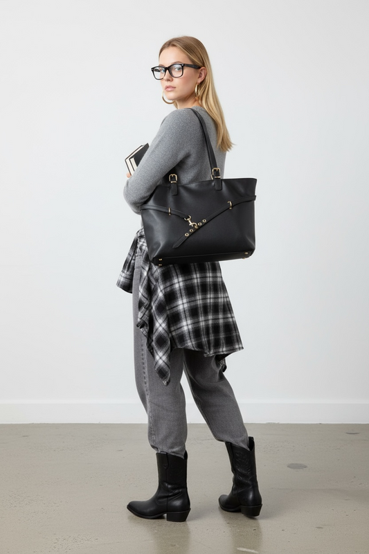 Kemer Detaylı Suni Deri Vest Kadın Kol Çanta Siyah