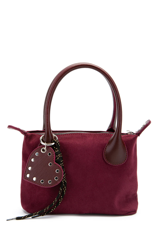 Kalp Charm Detaylı Süet Winter Çapraz Çanta Bordo
