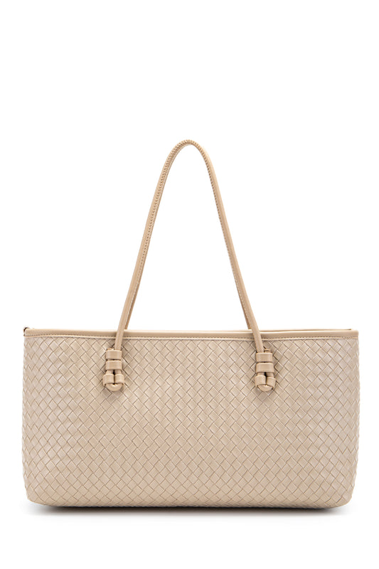 Örgü Detaylı Suni Deri Dora Kadın Kol Çanta Bej
