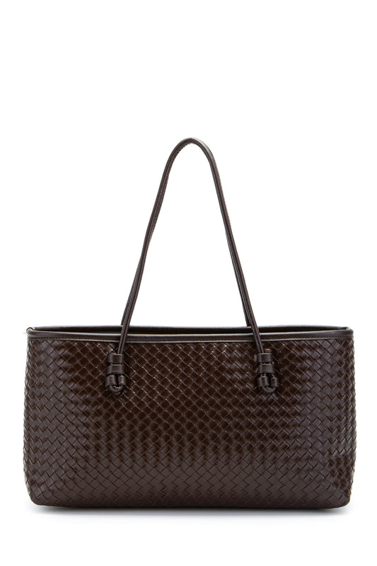 Örgü Detaylı Suni Deri Dora Kadın Kol Çanta Kahverengi