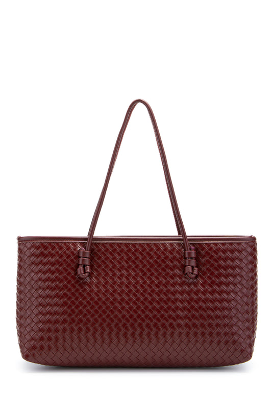 Örgü Detaylı Suni Deri Dora Kadın Kol Çanta Bordo