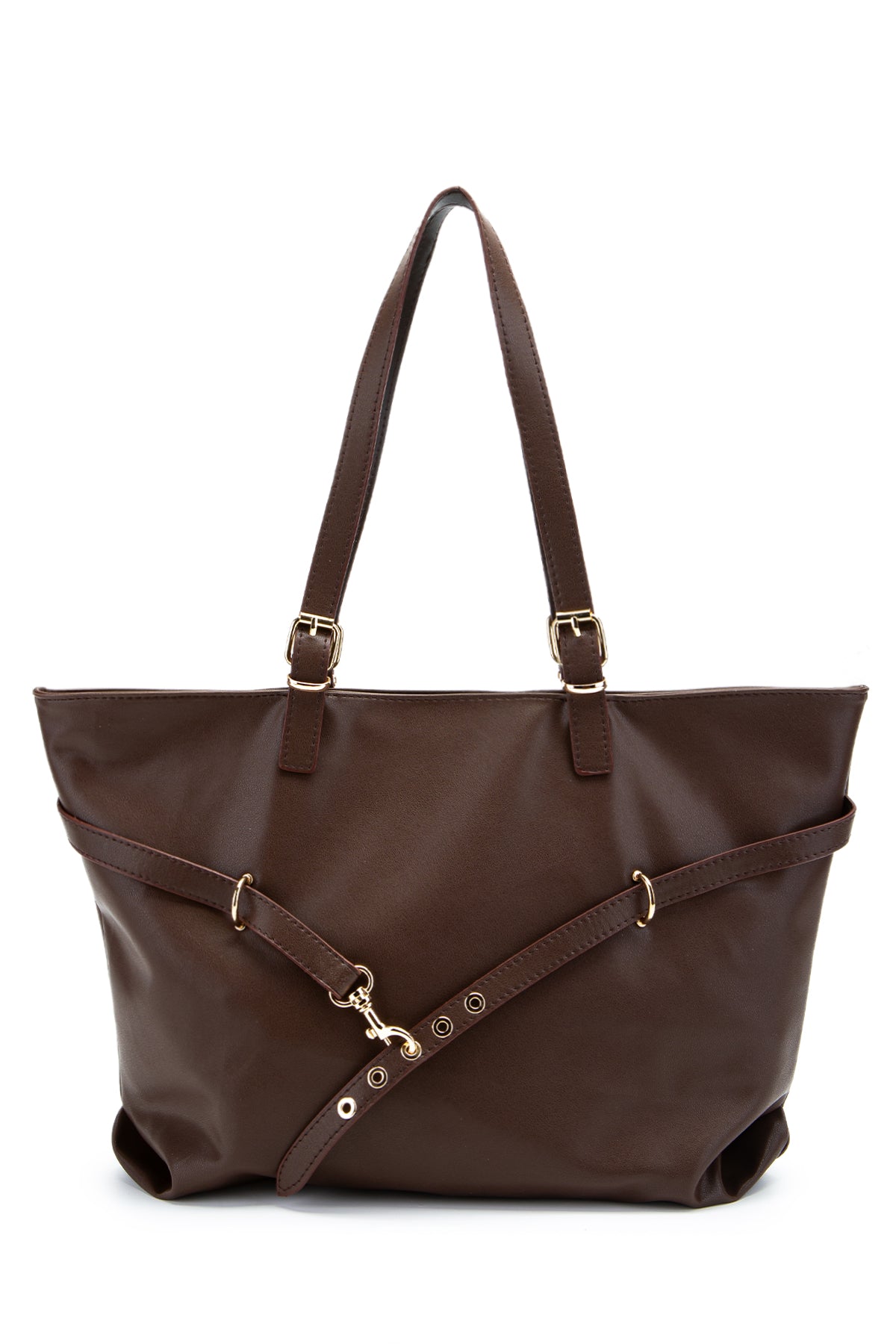 Kemer Detaylı Suni Deri Vest Kadın Kol Çanta Kahverengi