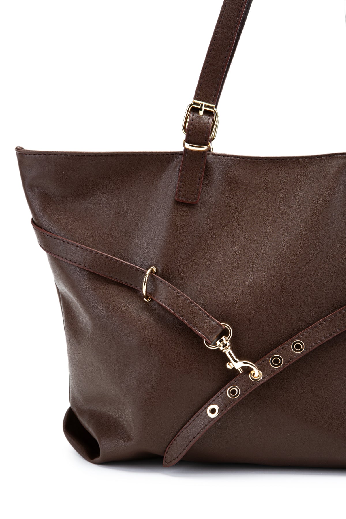 Kemer Detaylı Suni Deri Vest Kadın Kol Çanta Kahverengi