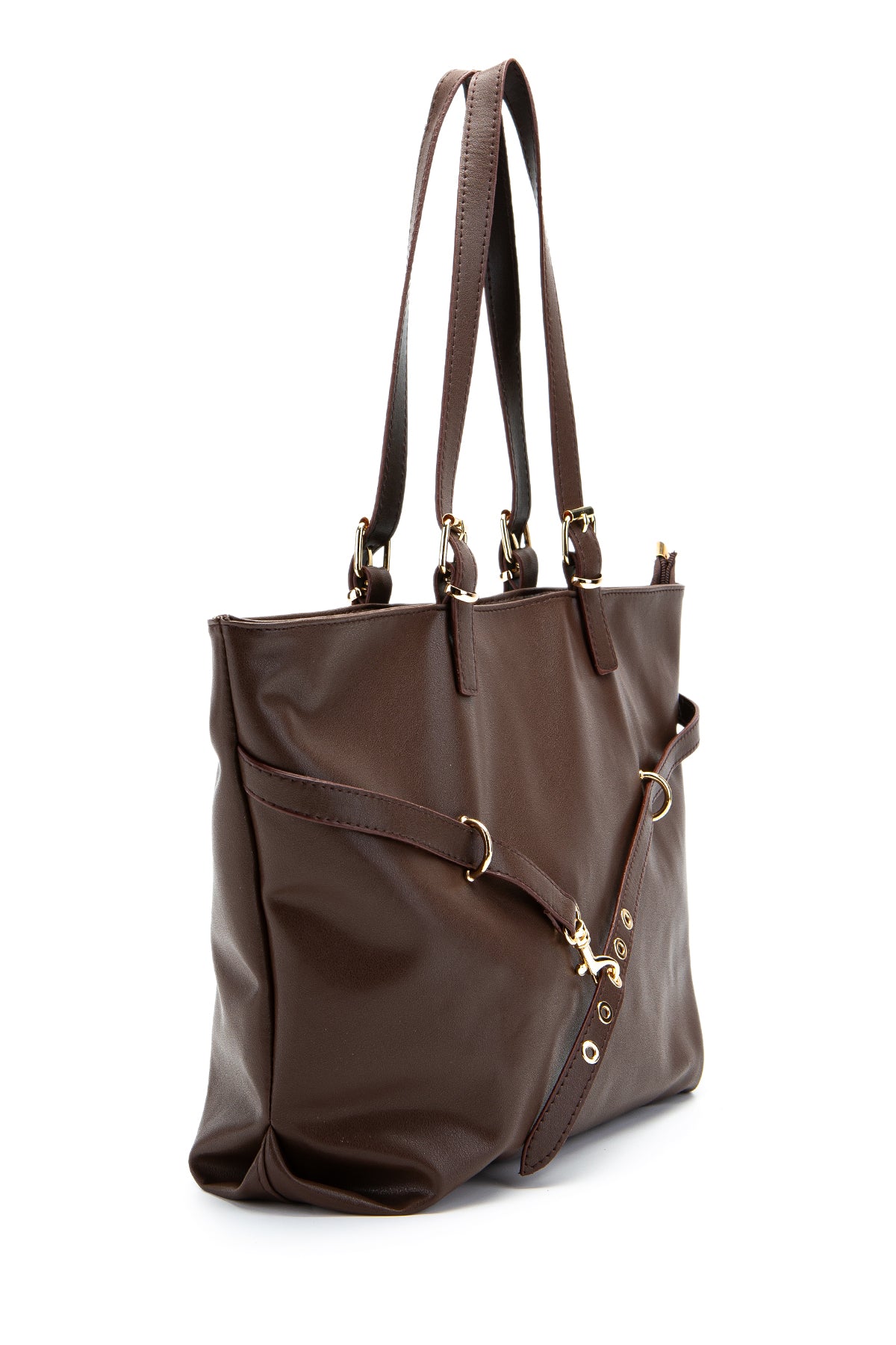 Kemer Detaylı Suni Deri Vest Kadın Kol Çanta Kahverengi