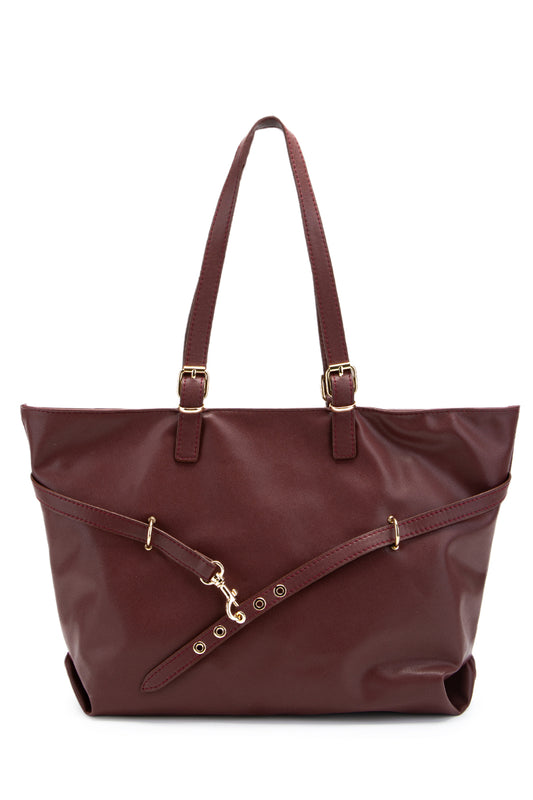 Kemer Detaylı Suni Deri Vest Kadın Kol Çanta Bordo