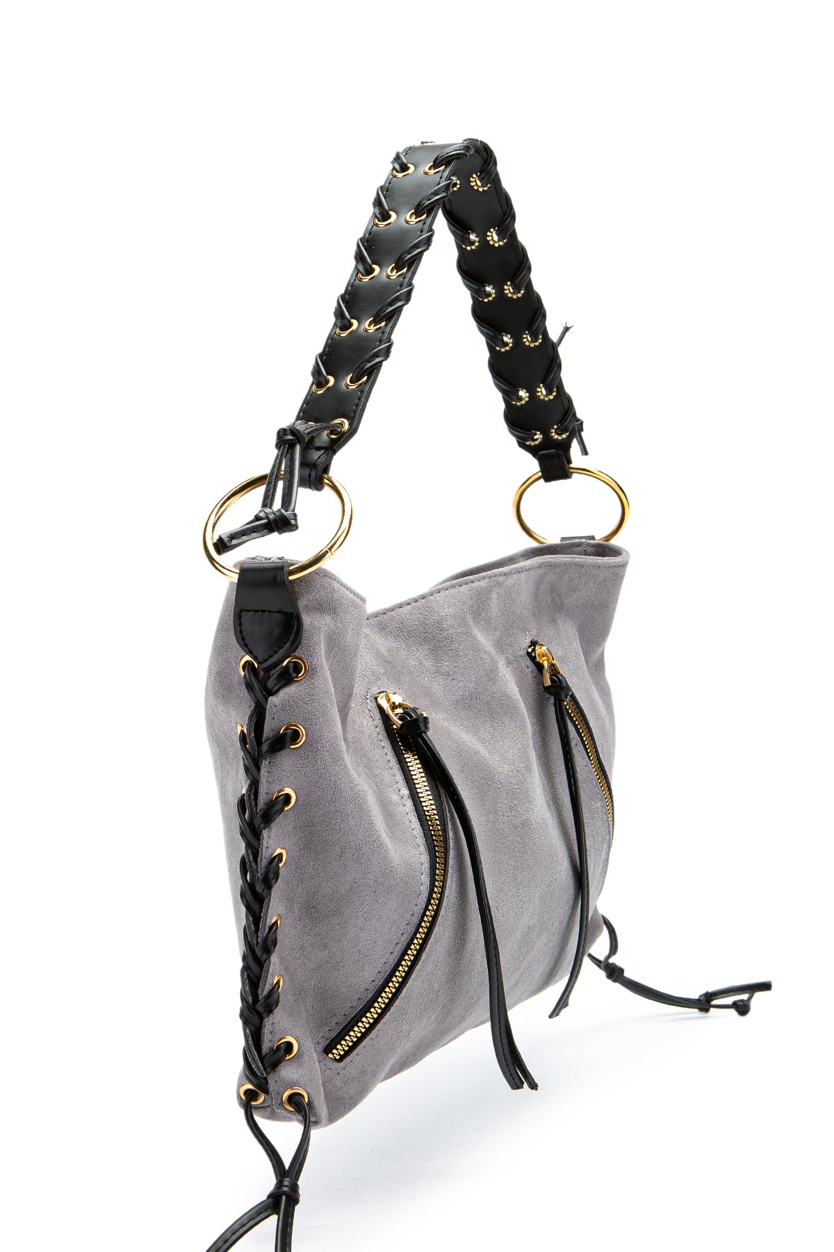 Örgü Saplı İp Sarkıt Detaylı Süet Texas Kadın Kol Çanta Gri
