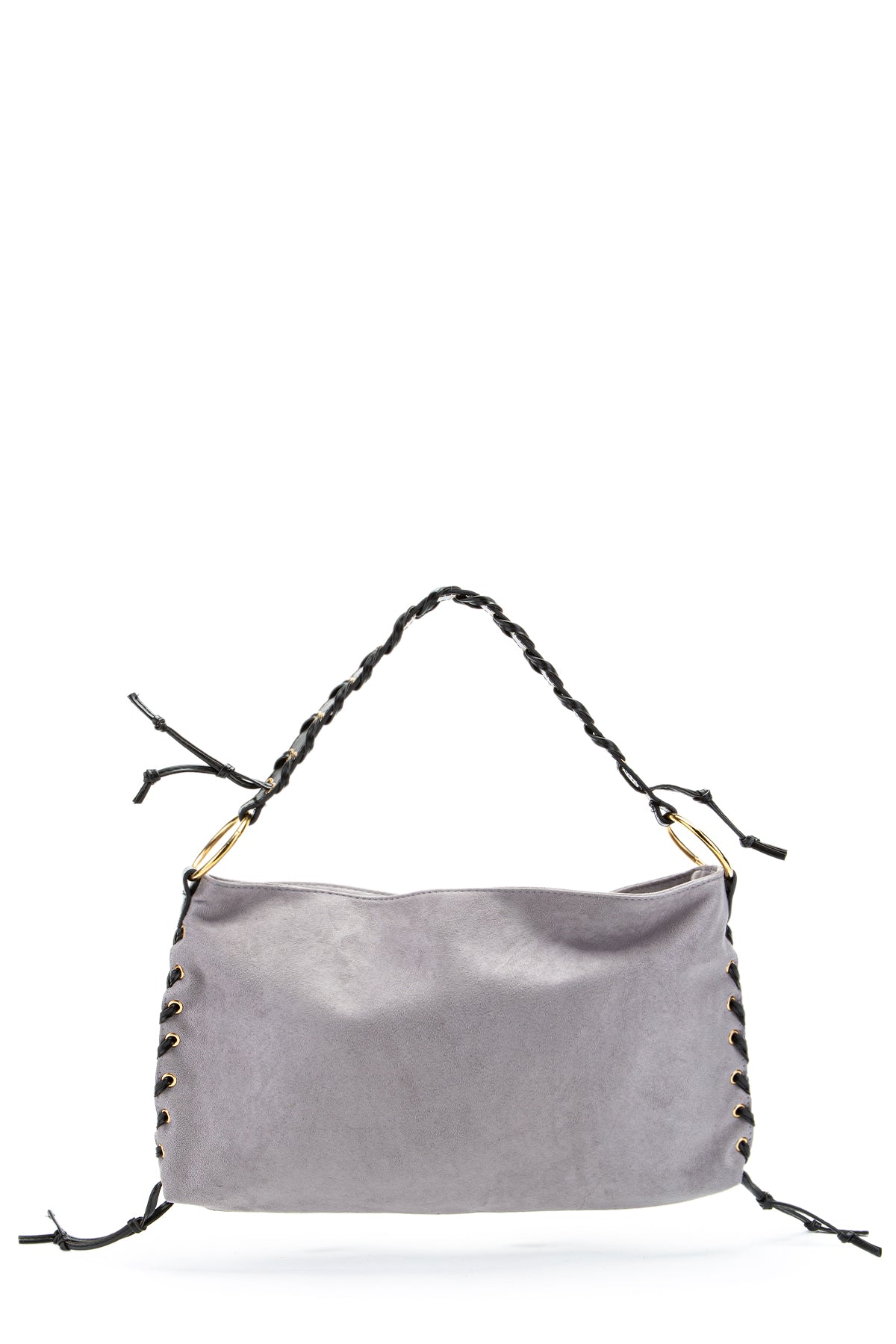 Örgü Saplı İp Sarkıt Detaylı Süet Texas Kadın Kol Çanta Gri