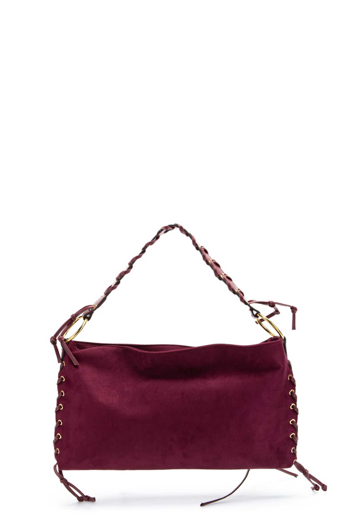 Örgü Saplı İp Sarkıt Detaylı Süet Texas Kadın Kol Çanta Bordo