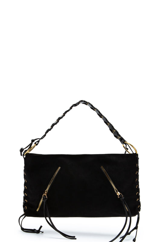 Örgü Saplı İp Sarkıt Detaylı Süet Texas Kadın Kol Çanta Siyah