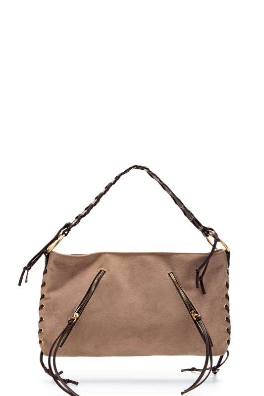 Örgü Saplı İp Sarkıt Detaylı Süet Texas Kadın Kol Çanta Vizon