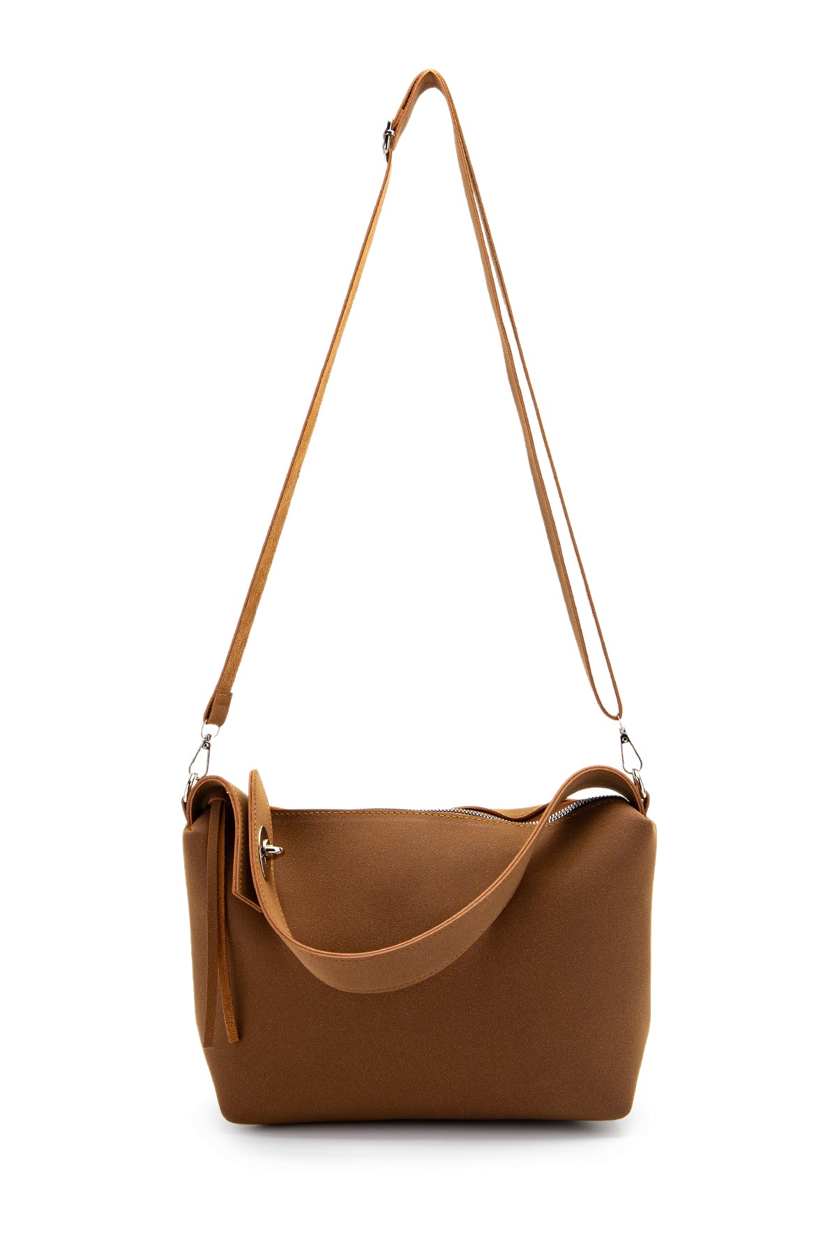 Açılıp Kapanma Detaylı Süet Nolan Kadın Kol Çanta Taba