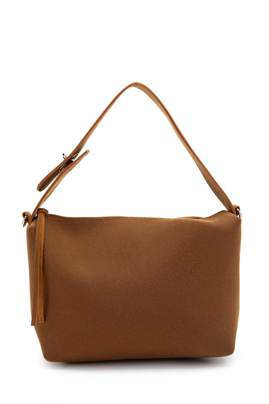 Açılıp Kapanma Detaylı Süet Nolan Kadın Kol Çanta Taba