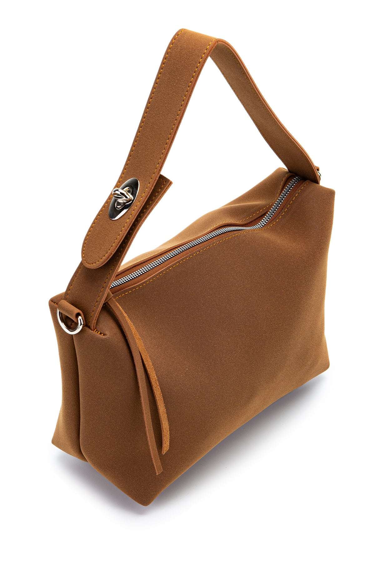 Açılıp Kapanma Detaylı Süet Nolan Kadın Kol Çanta Taba