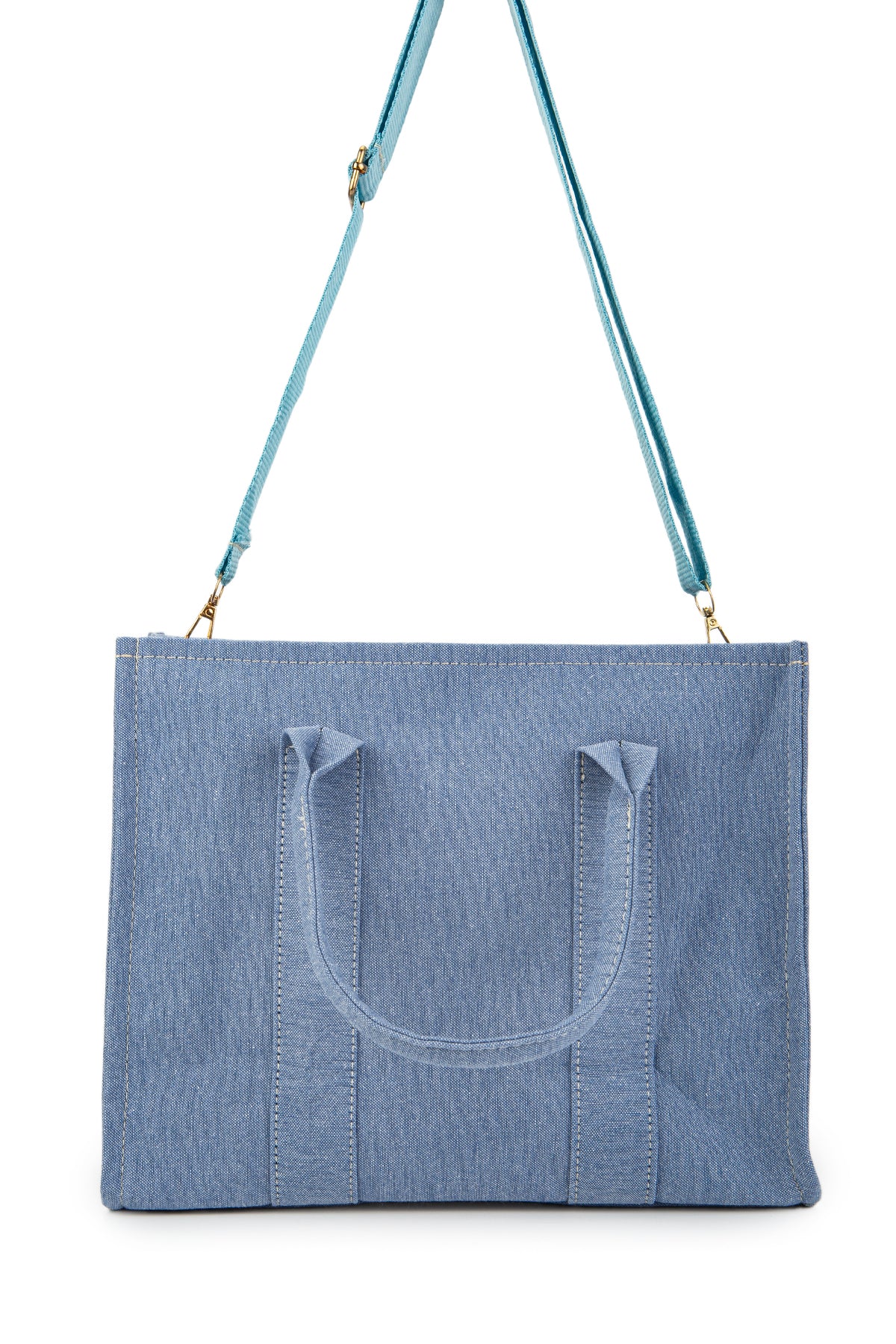 Uzun Askılı Kanvas Kumaş Tote Bag Kadın Çapraz Çanta Denim