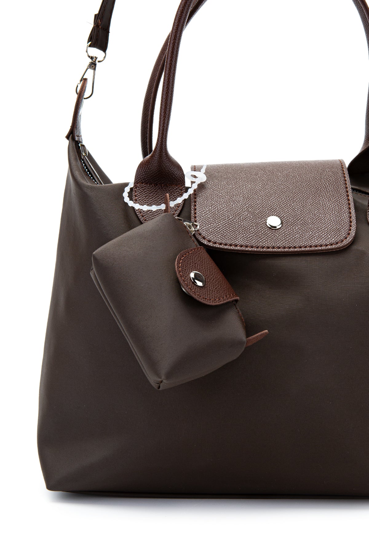 Cüz dan Detaylı Paraşüt Kumaş Afton Kadın Kol Çanta Kahverengi