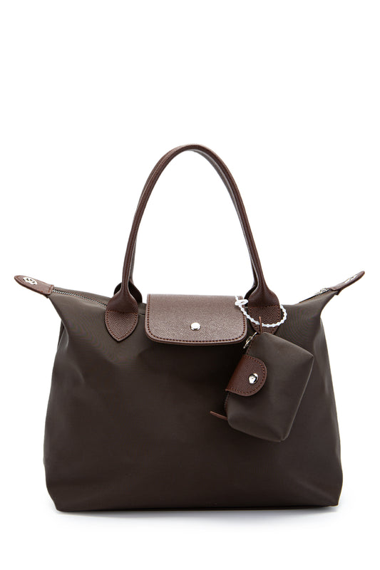 Cüz dan Detaylı Paraşüt Kumaş Afton Kadın Kol Çanta Kahverengi