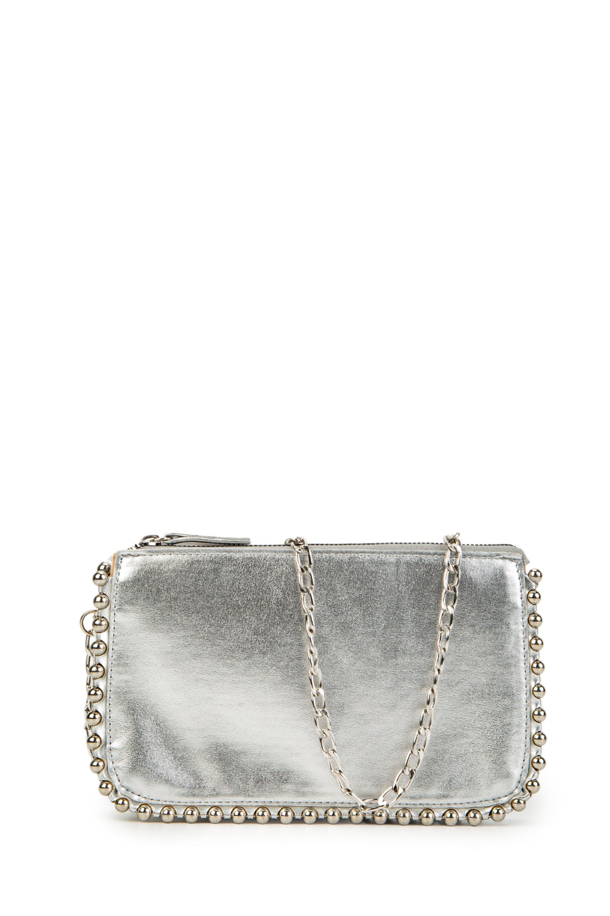 Metal Boncuklu Anya Clutch Kadın Çapraz Çanta Silver