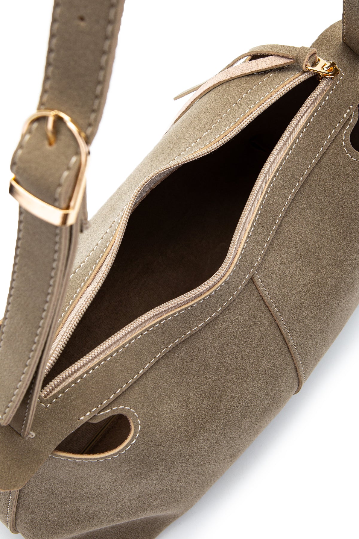 Kemer Askı Detaylı Baget Form Süet Talia Kadın Kol Çanta Vizon