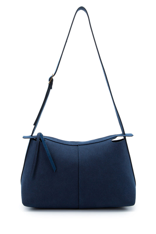 Kemer Askı Detaylı Baget Form Süet Talia Kadın Kol Çanta Lacivert