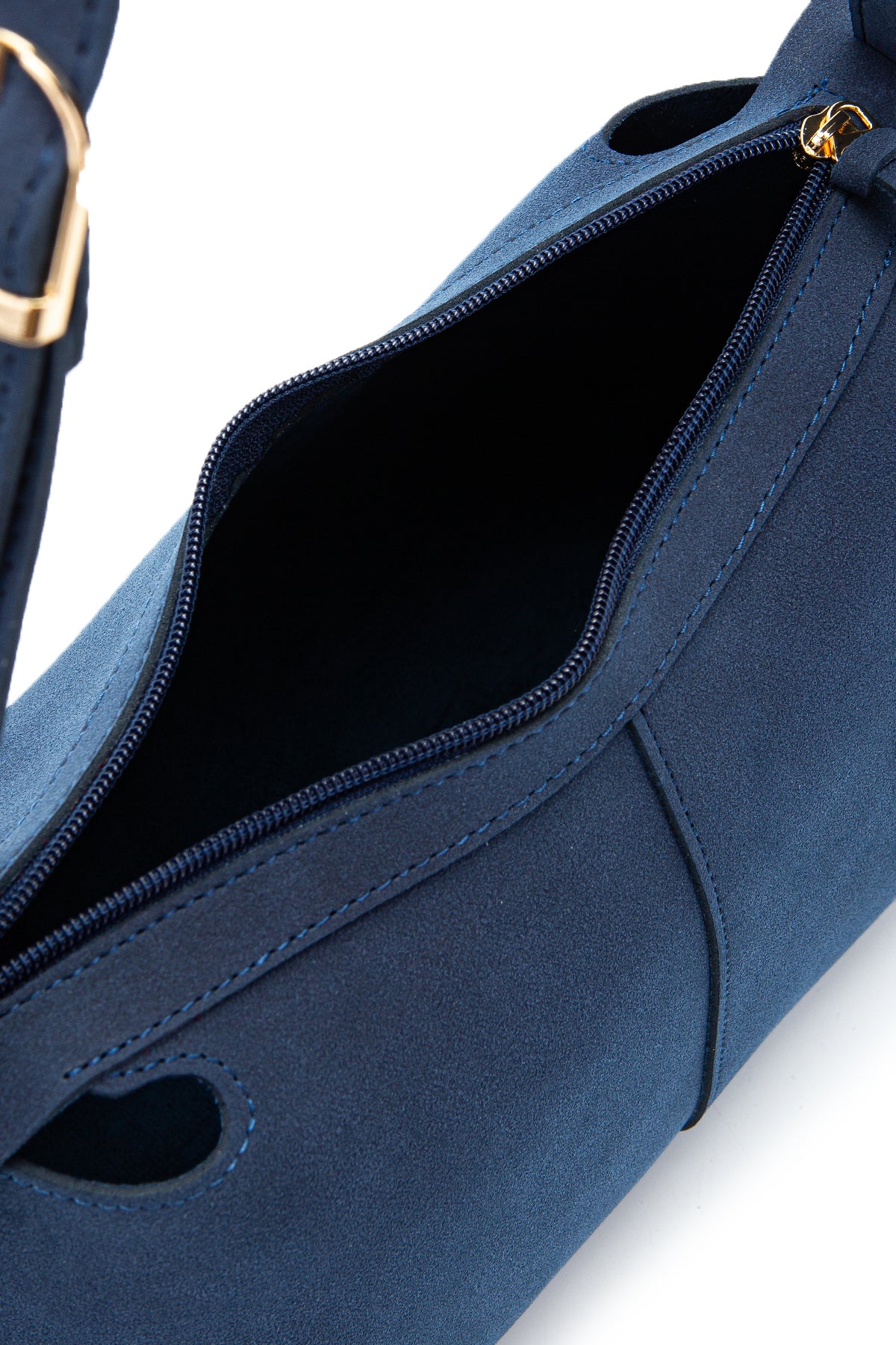 Kemer Askı Detaylı Baget Form Süet Talia Kadın Kol Çanta Lacivert