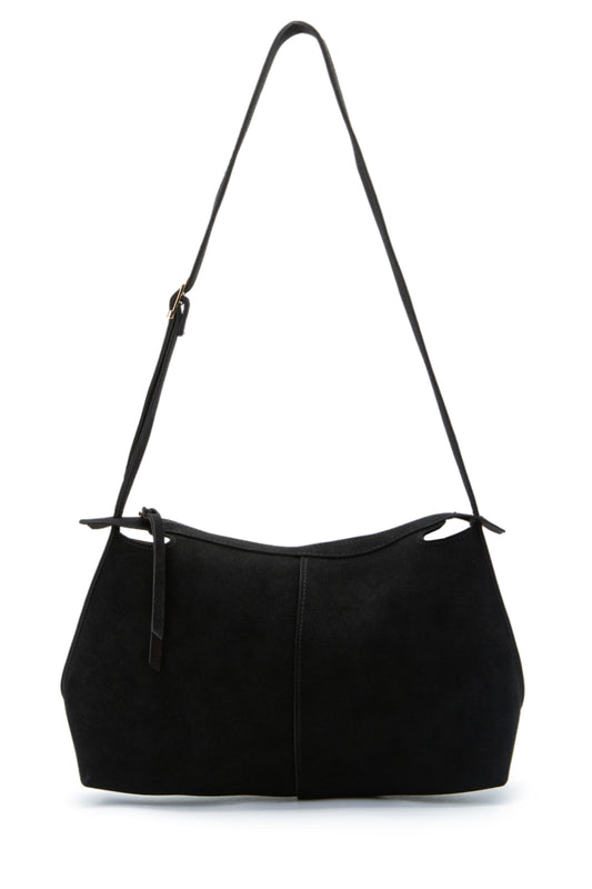 Kemer Askı Detaylı Baget Form Süet Talia Kadın Kol Çanta Siyah