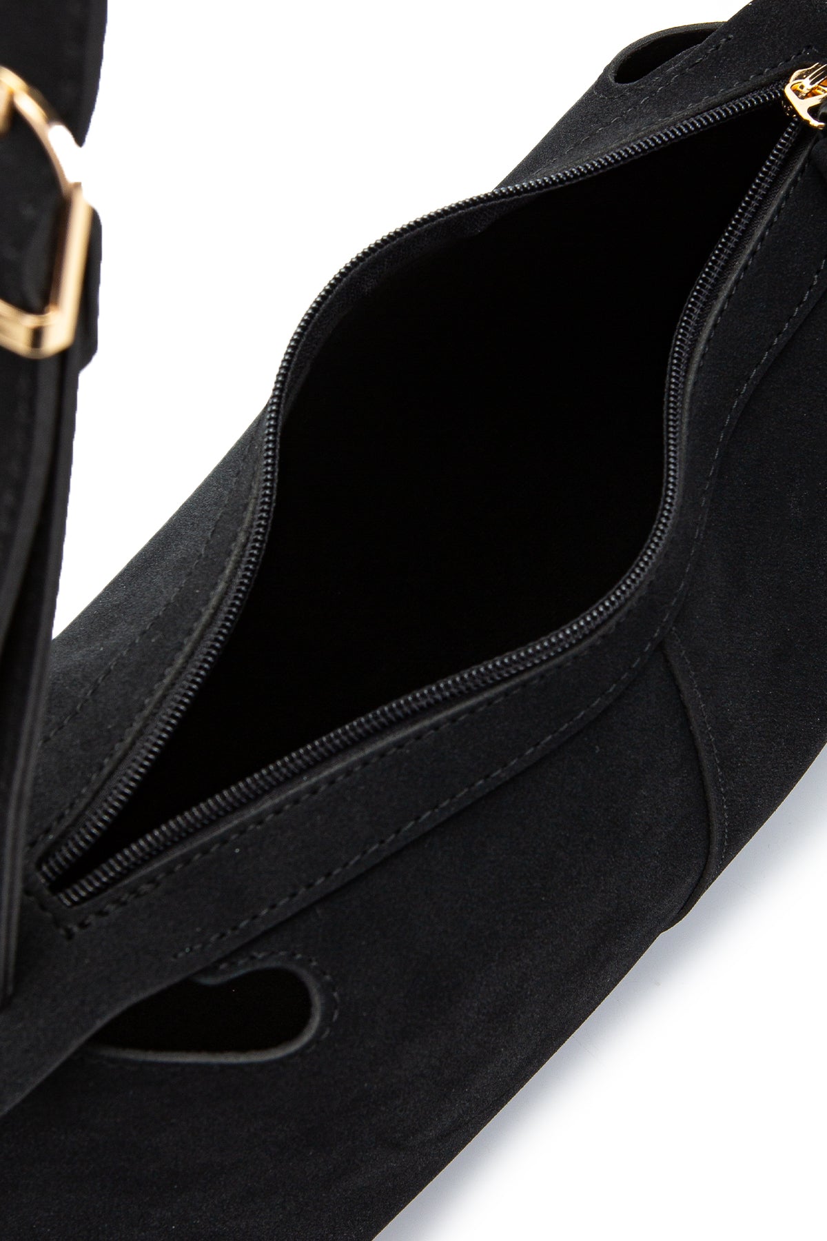 Kemer Askı Detaylı Baget Form Süet Talia Kadın Kol Çanta Siyah