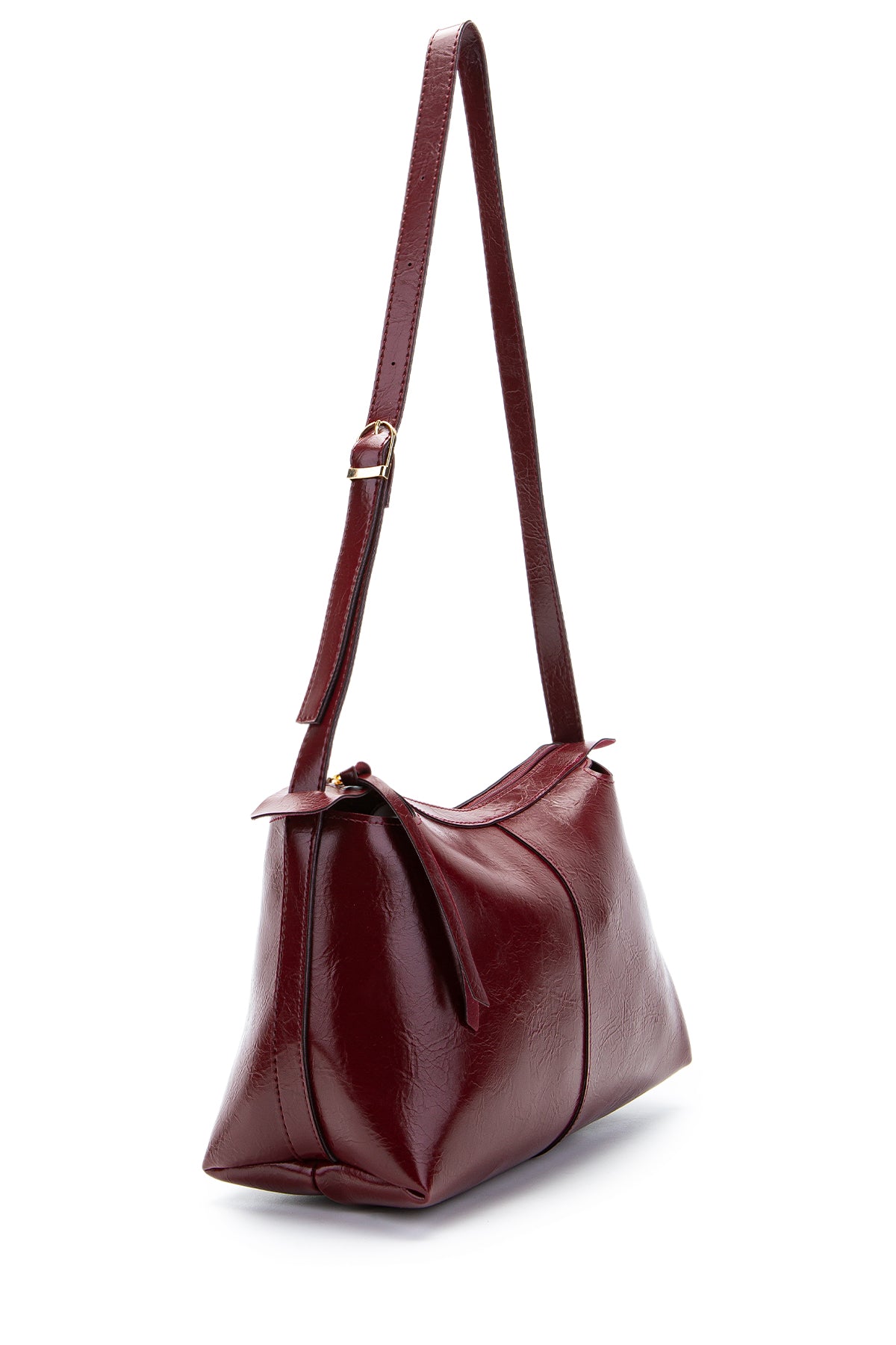 Kemer Askı Detaylı Baget Form Suni Deri Talia Kadın Kol Çanta Bordo