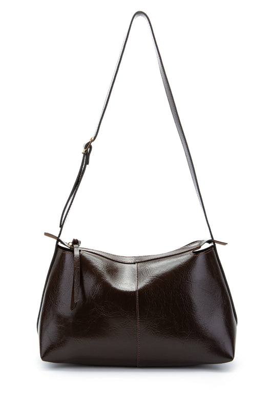 Kemer Askı Detaylı Baget Form Suni Deri Talia Kadın Kol Çanta Kahve