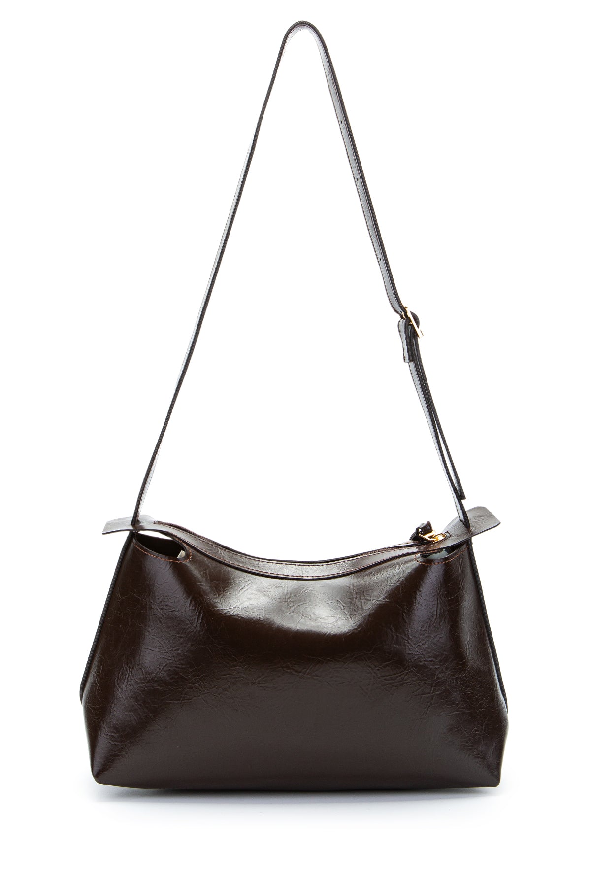 Kemer Askı Detaylı Baget Form Suni Deri Talia Kadın Kol Çanta Kahve