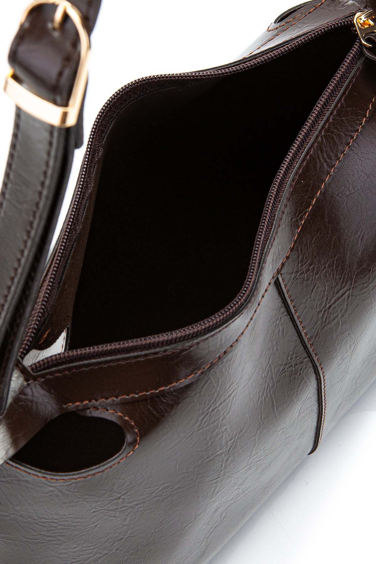 Kemer Askı Detaylı Baget Form Suni Deri Talia Kadın Kol Çanta Kahve