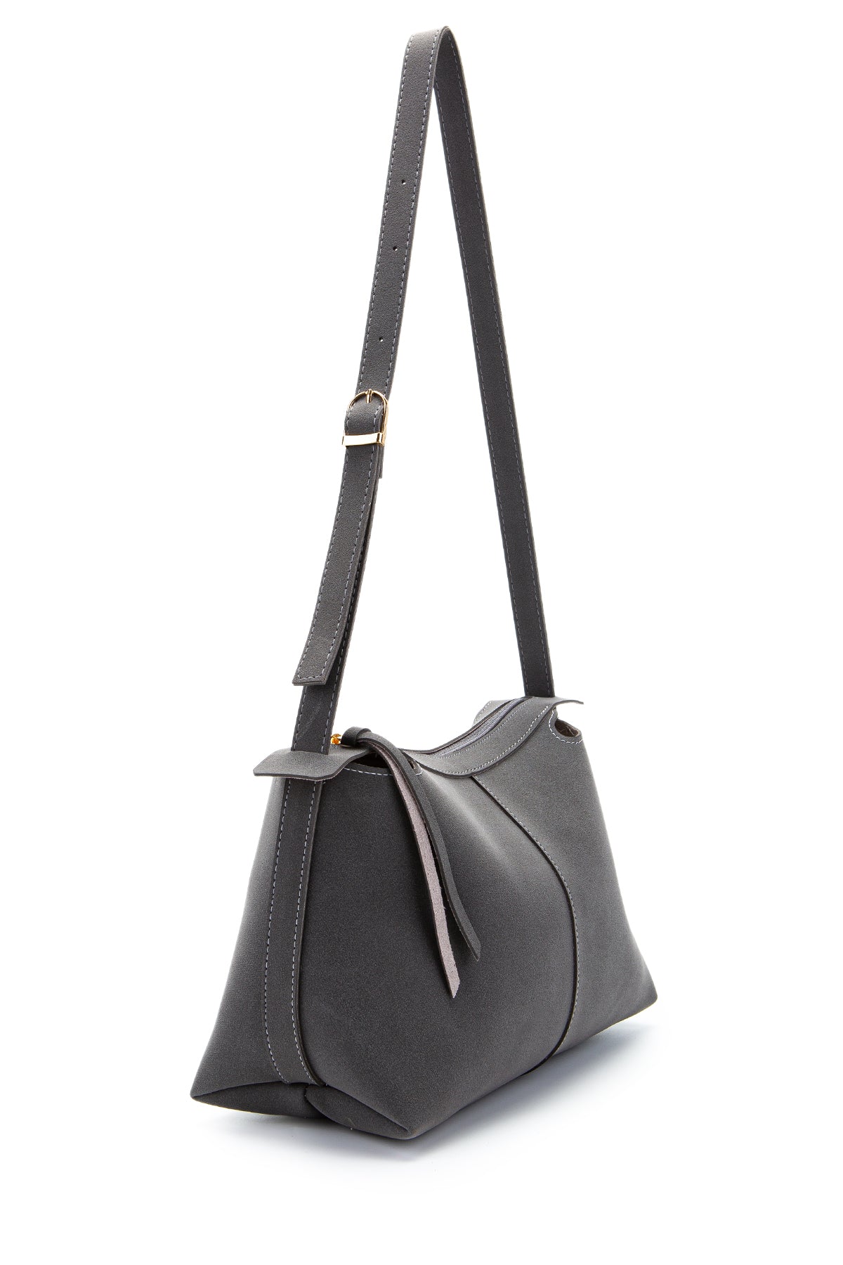 Kemer Askı Detaylı Baget Form Süet Talia Kadın Kol Çanta Gri