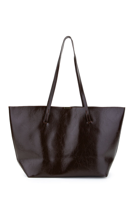 Metal Aksesuarlı Suni Deri Duran Kol Çanta Kahverengi