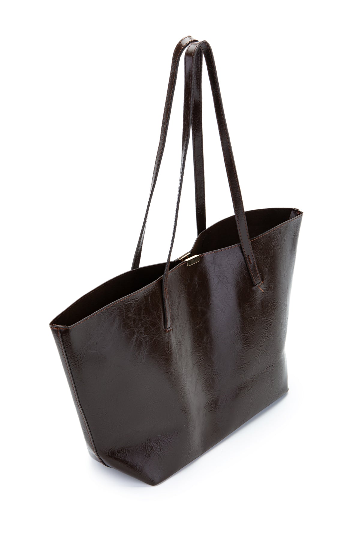 Metal Aksesuarlı Suni Deri Duran Kol Çanta Kahverengi