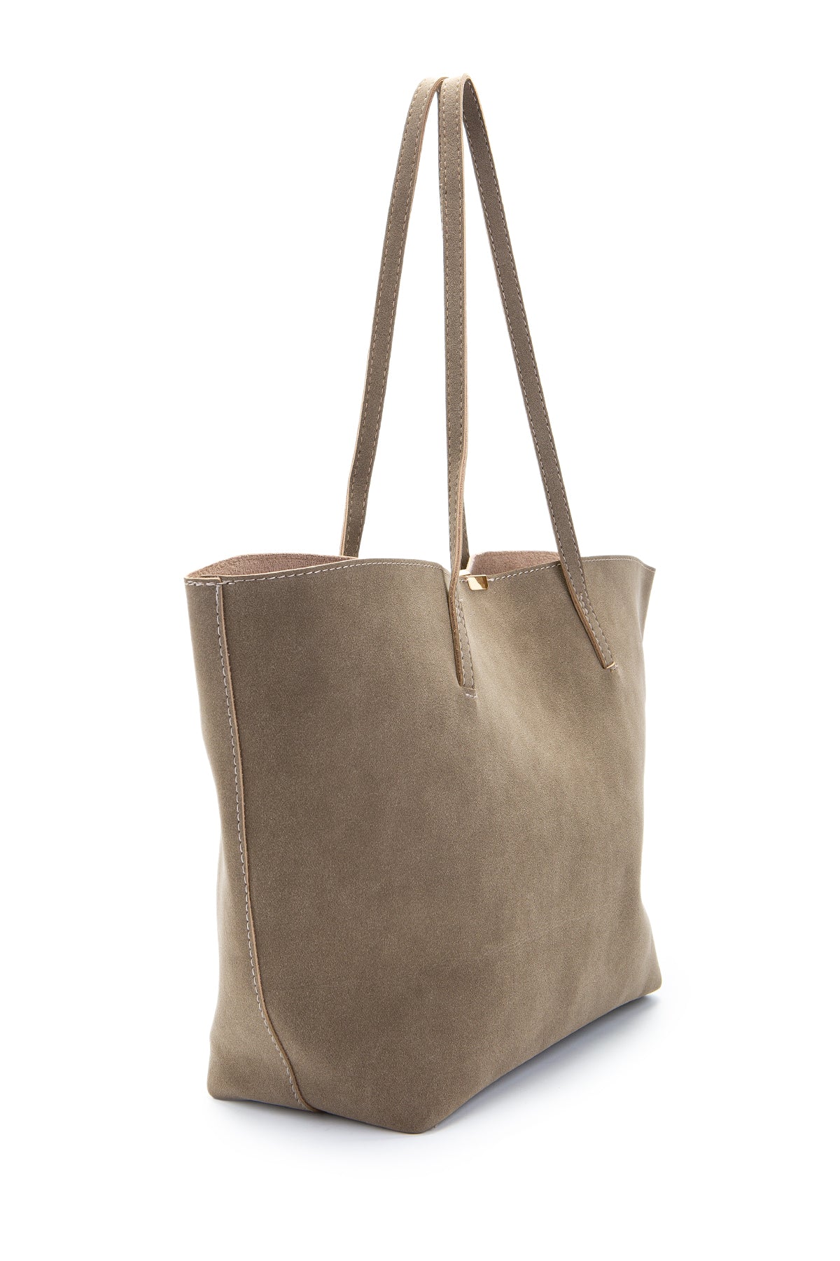 Metal Aksesuarlı Süet Duran Kol Çanta Bej