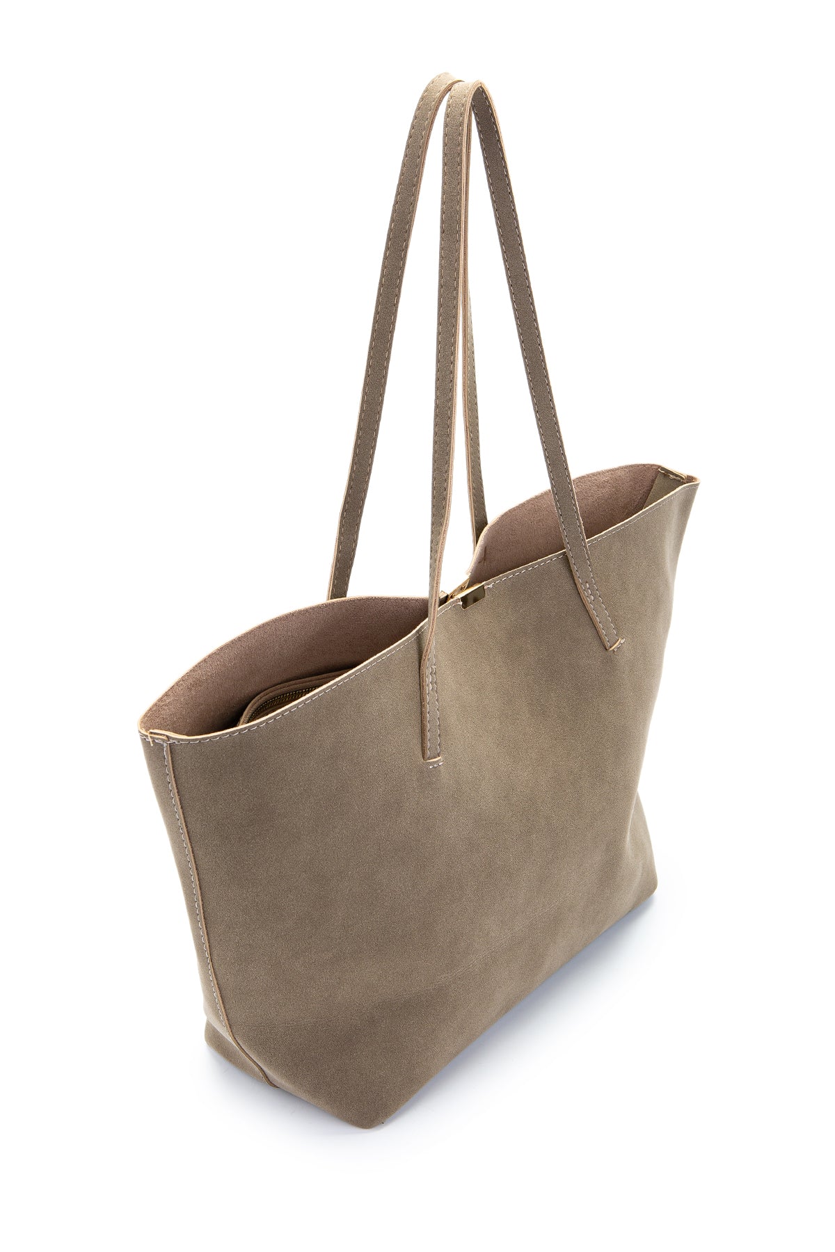 Metal Aksesuarlı Süet Duran Kol Çanta Bej