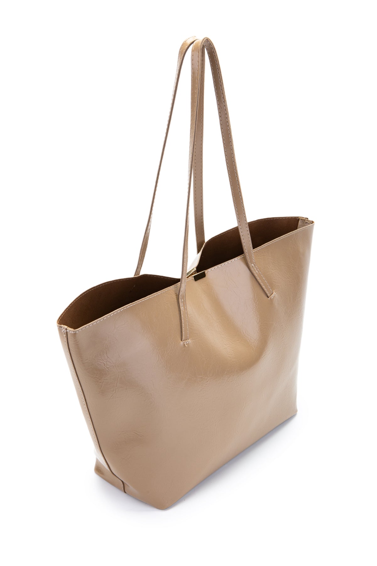 Metal Aksesuarlı Suni Deri Duran Kol Çanta Bej