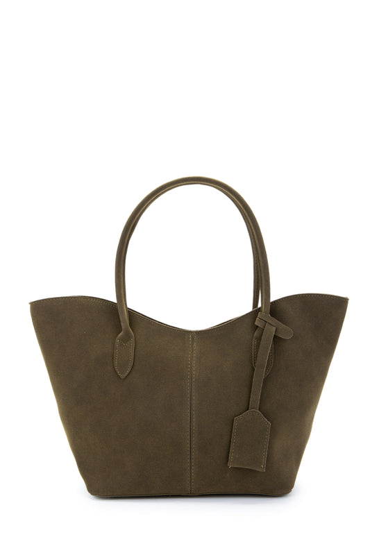 Çift Saplı Süet Hipe Kadın Kol Çantası Haki