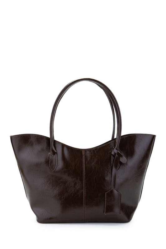 Çift Saplı Suni Deri Hipe Kadın Kol Çantası Kahverengi