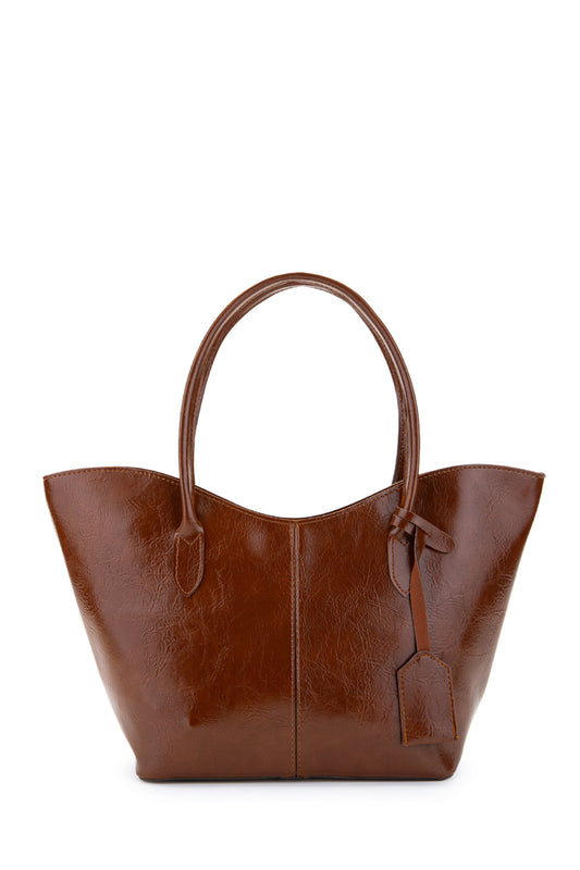 Çift Saplı Suni Deri Hipe Kadın Kol Çantası Taba