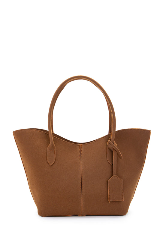 Çift Saplı Süet Hipe Kadın Kol Çantası Taba