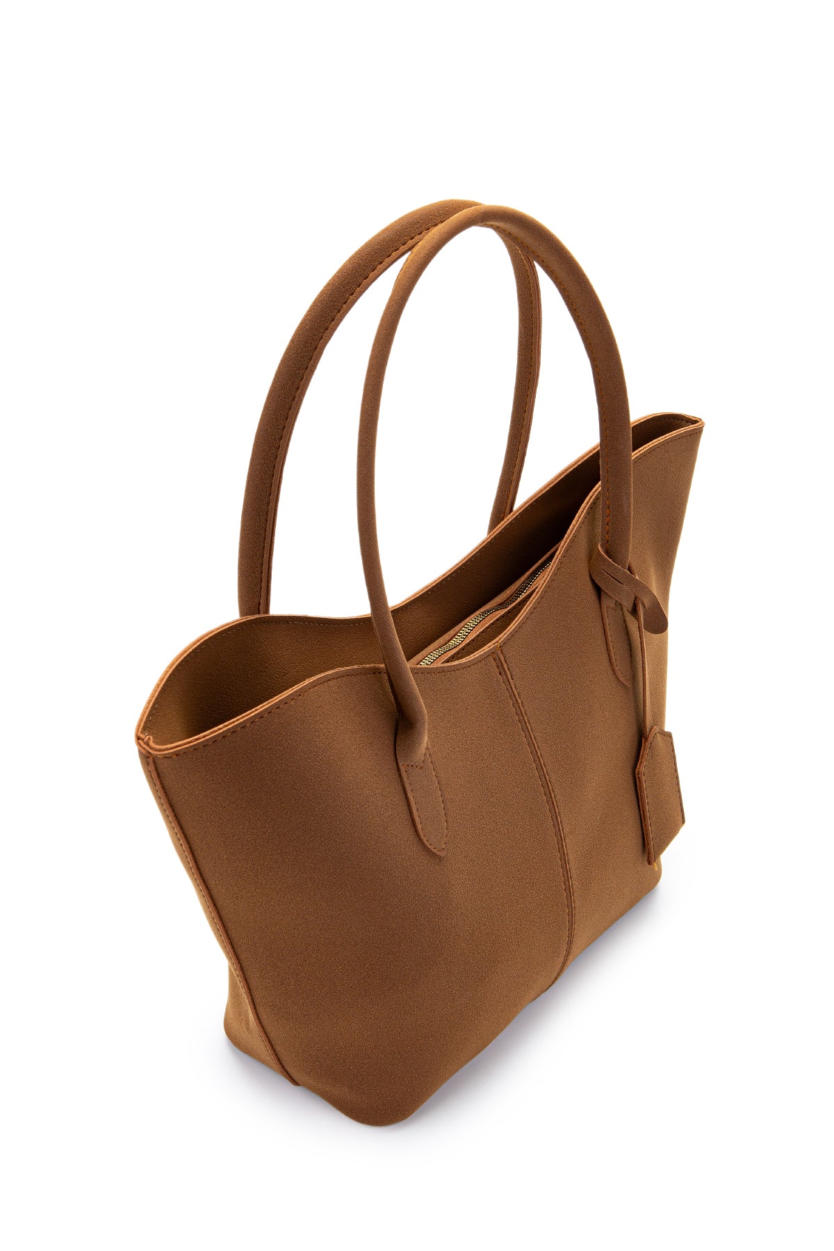 Çift Saplı Süet Hipe Kadın Kol Çantası Taba